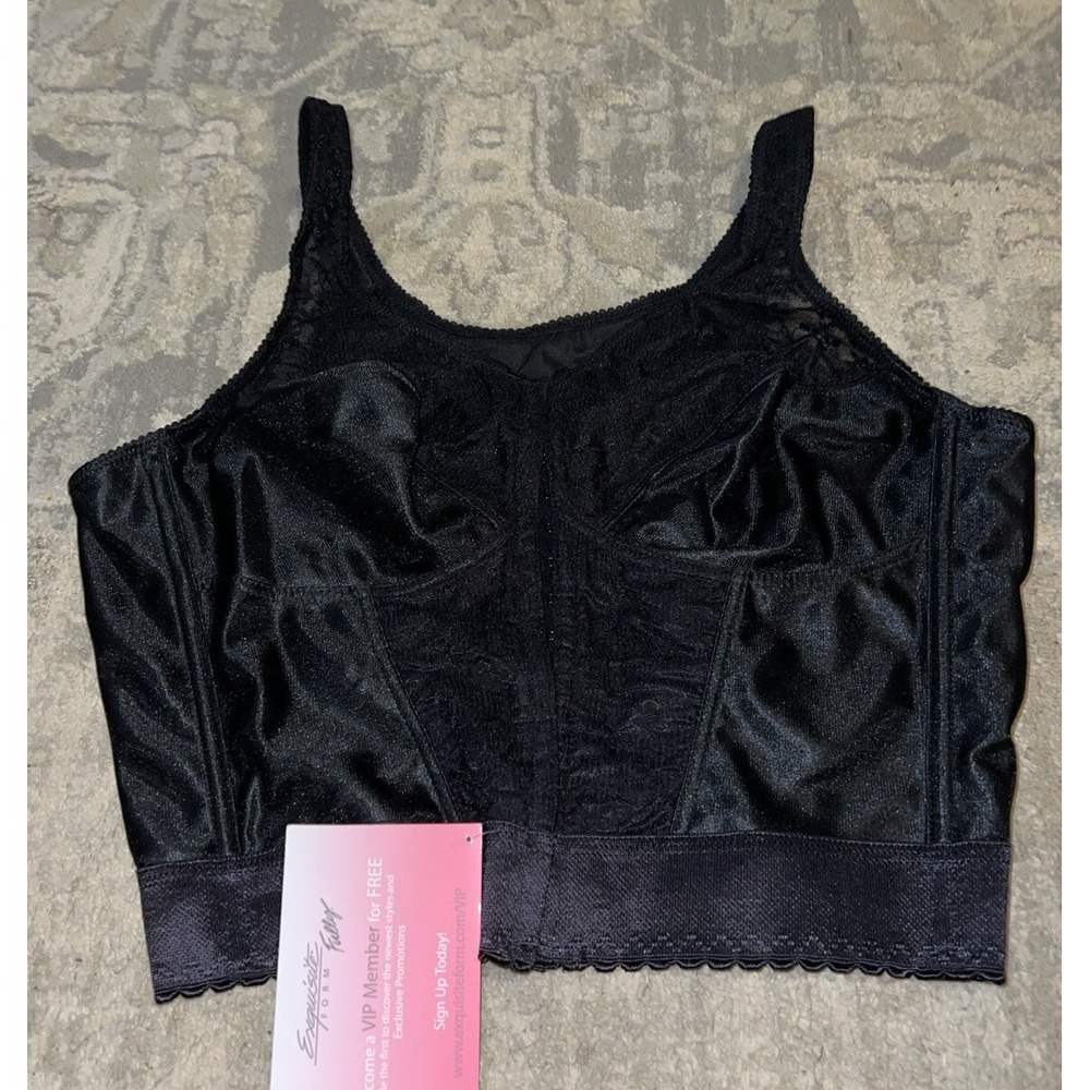 Exquisite Form RN 139861 Long Line Bra Sz‎ 40C Black Womens Posture New